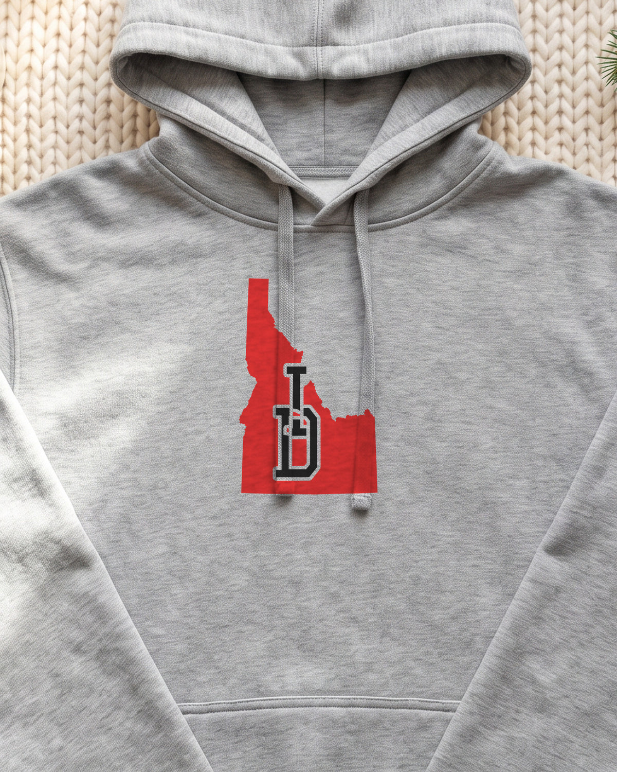 Idaho Varsity Monogram Map Hoodie (close-up)