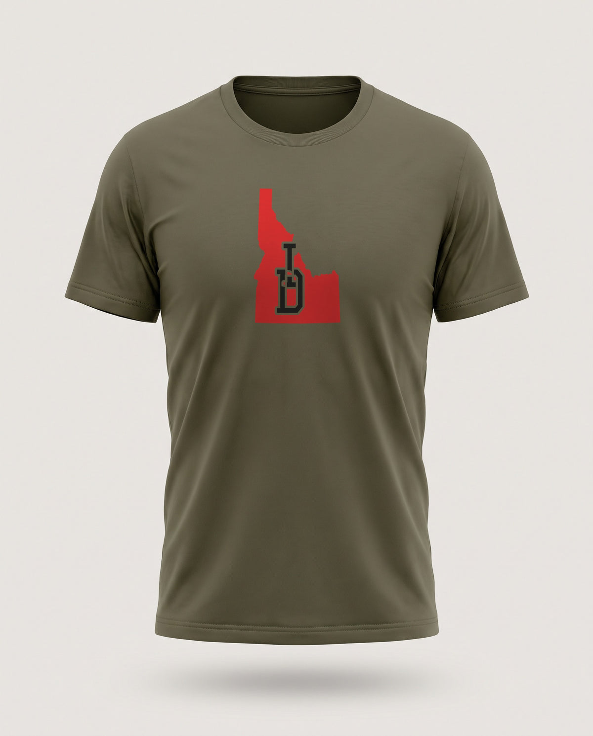 Idaho Varsity Monogram Map T-Shirt — Army (mockup)