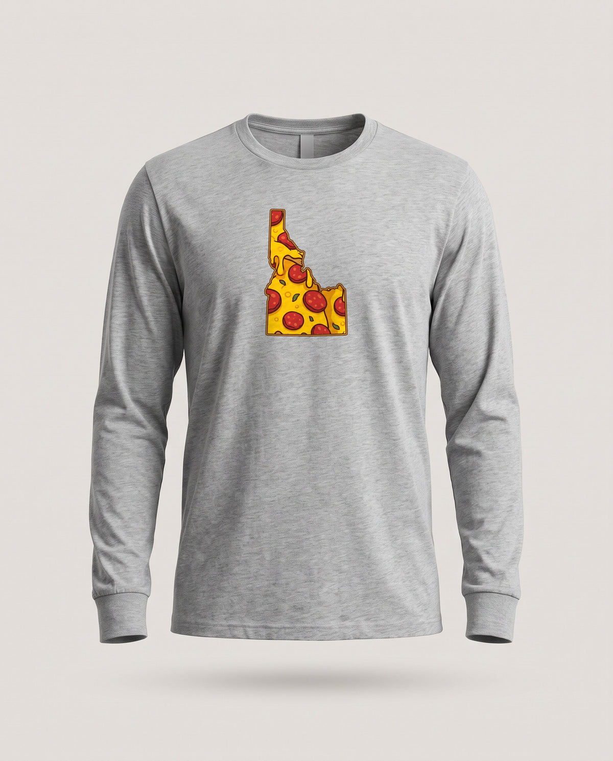 Idaho Pizza Map Long Sleeve Tee — Athletic Heather (mockup)