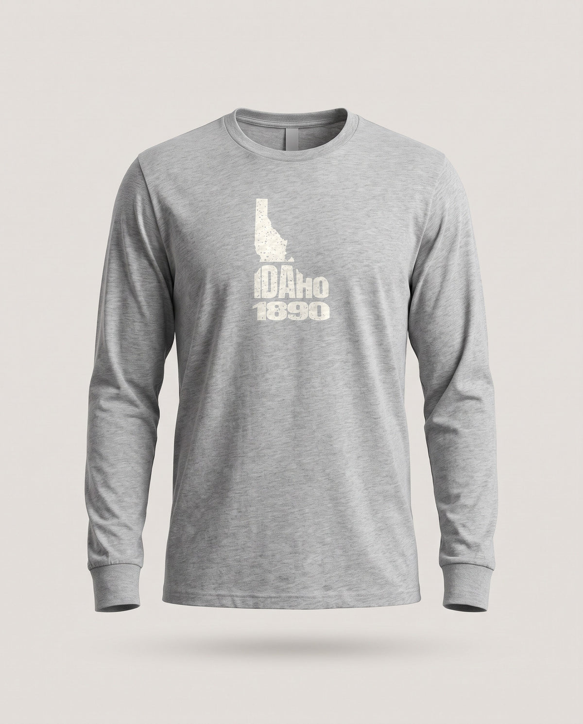 Idaho Vintage Letters Map Long Sleeve Tee — Athletic Heather (mockup)
