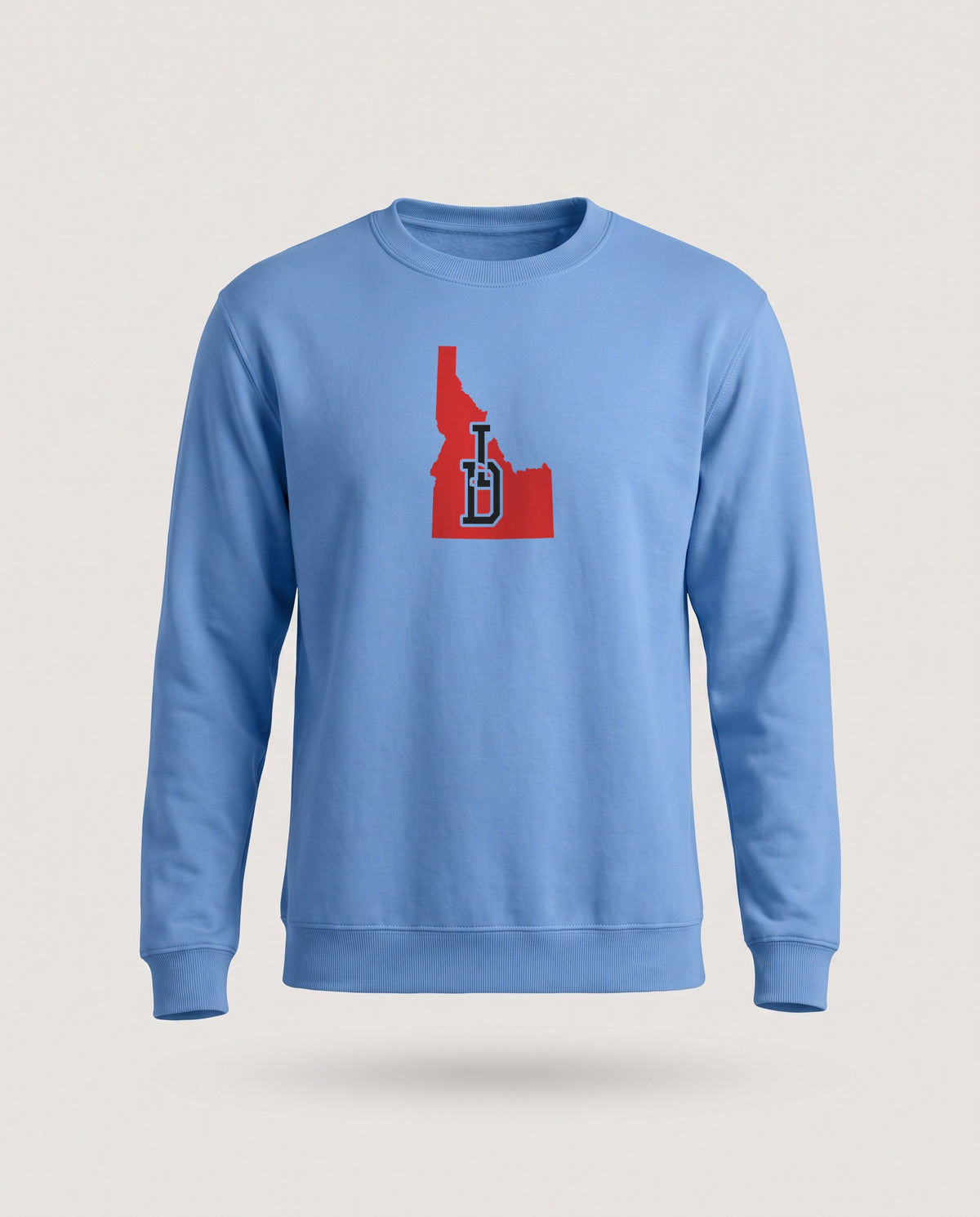 Idaho Varsity Monogram Map Crewneck Sweatshirt — Carolina Blue (mockup)