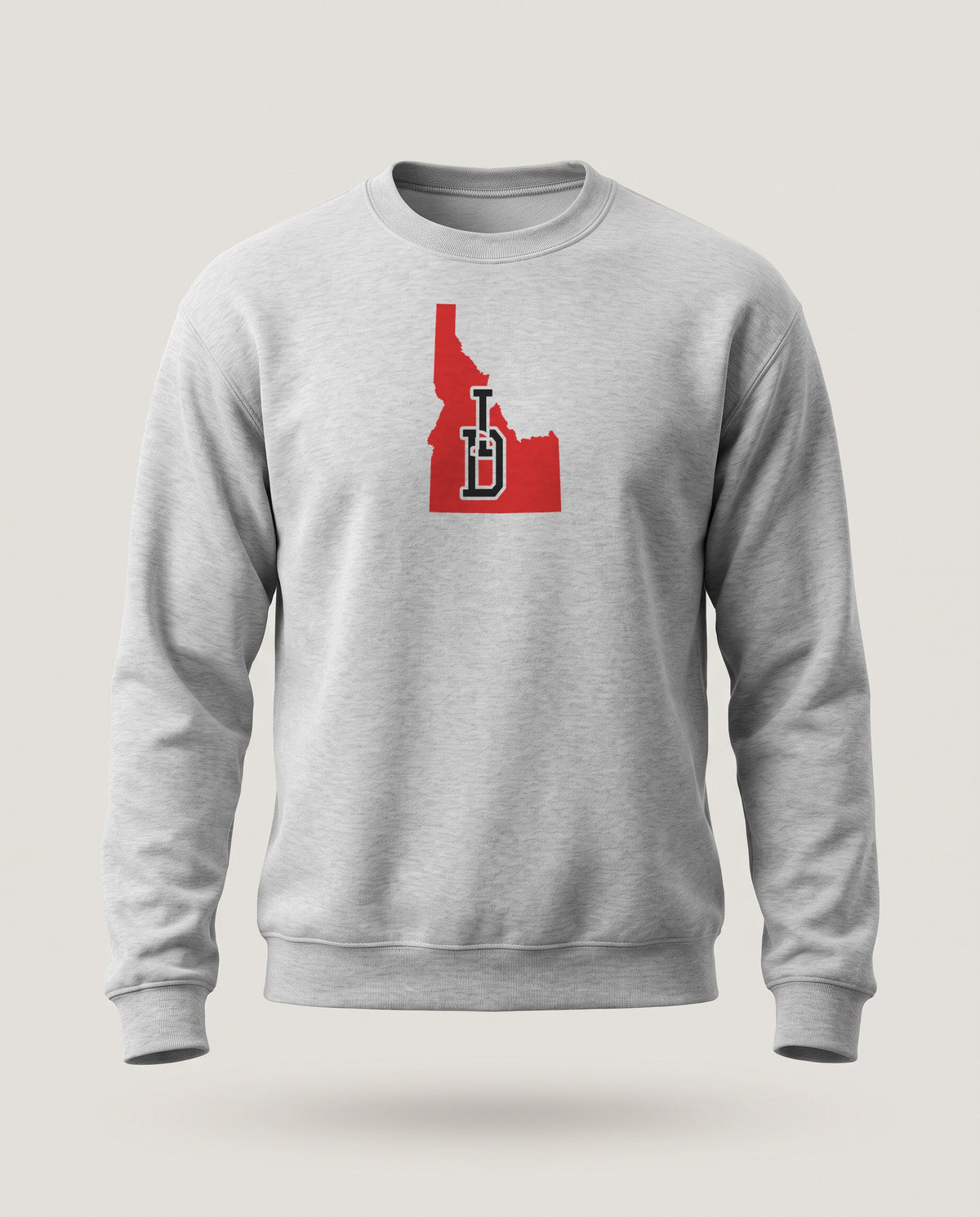 Idaho Varsity Monogram Map Crewneck Sweatshirt — Sport Grey (mockup)