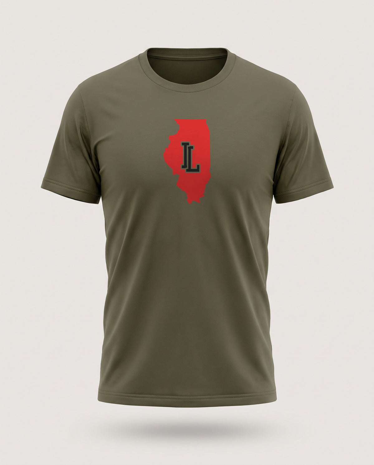 Illinois Varsity Monogram Map T-Shirt — Army (mockup)