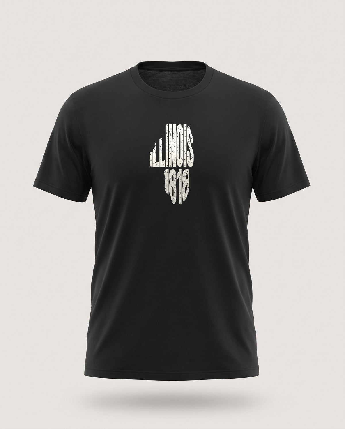 Illinois Vintage Letters Map T-Shirt — Black (mockup)