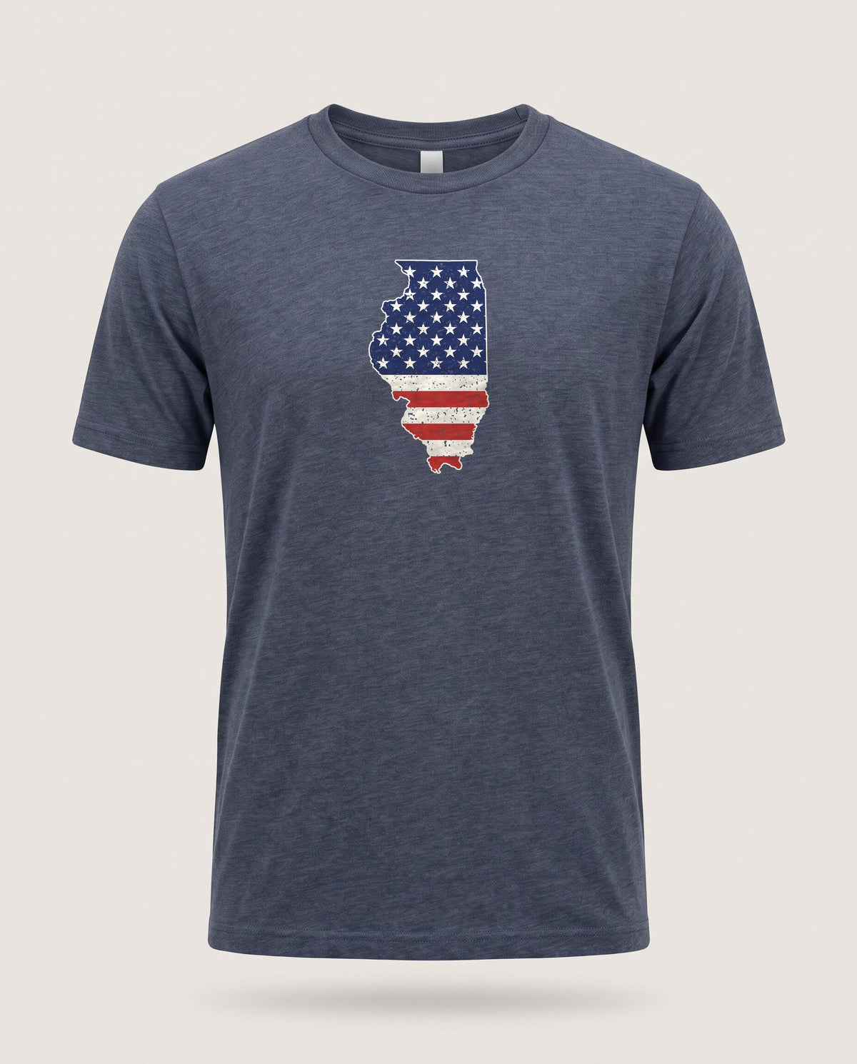Illinois American Flag Map T-Shirt — Heather Navy (mockup)