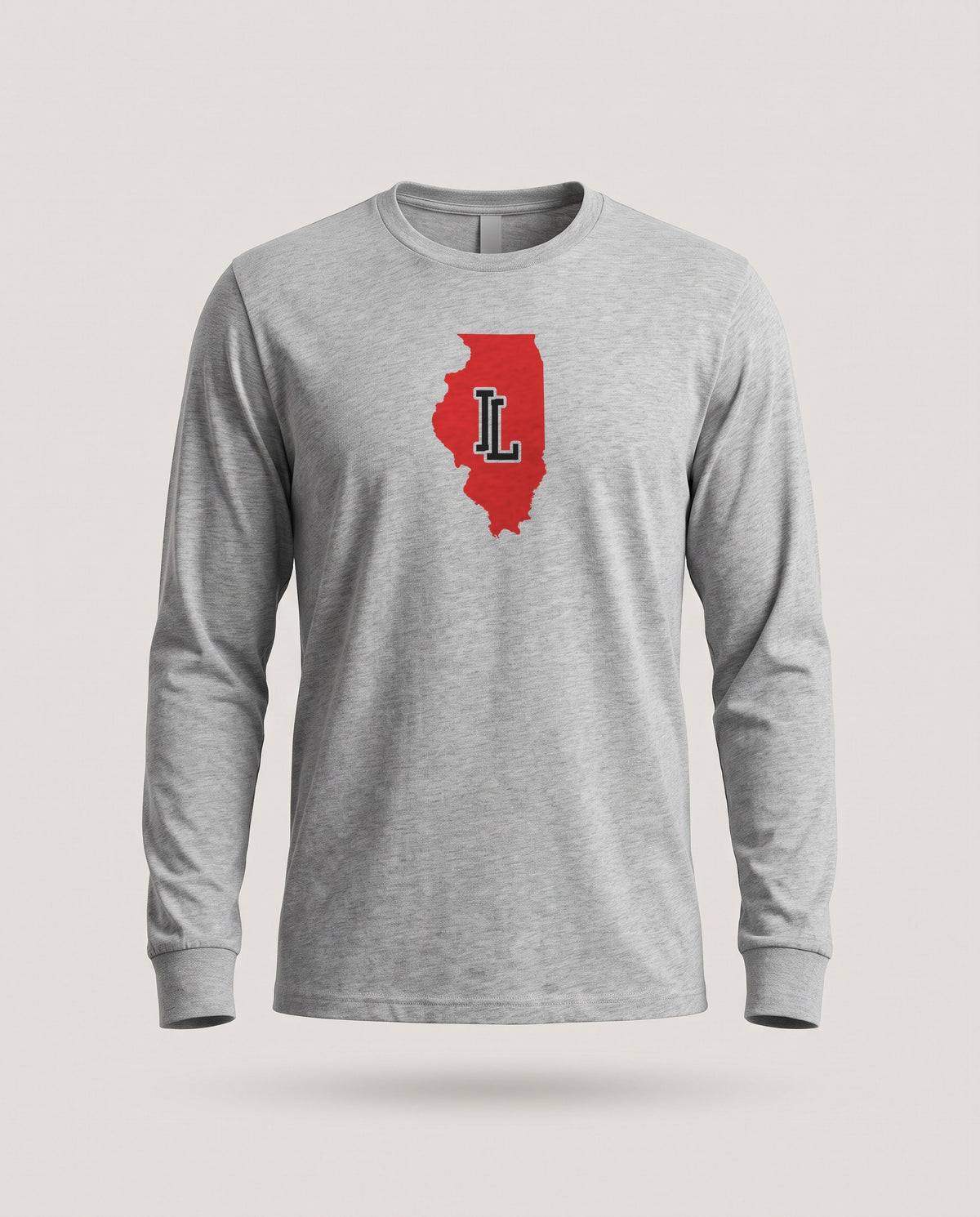 Illinois Varsity Monogram Map Long Sleeve Tee — Athletic Heather (mockup)