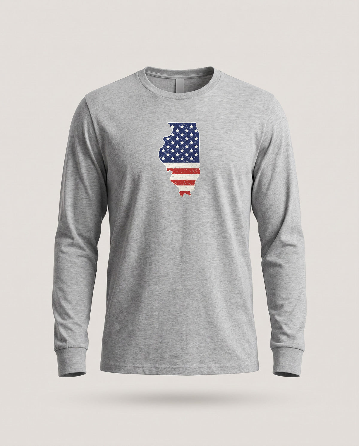 Illinois American Flag Map Long Sleeve Tee — Athletic Heather (mockup)