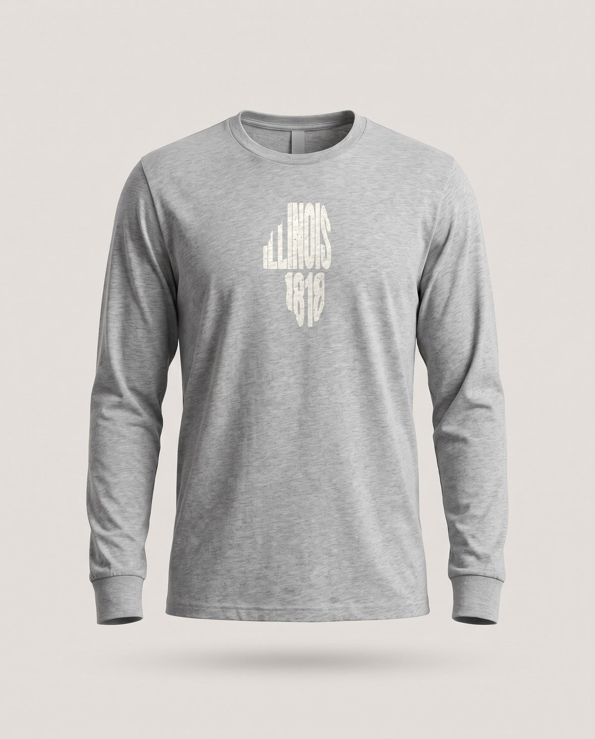 Illinois Vintage Letters Map Long Sleeve Tee — Athletic Heather (mockup)