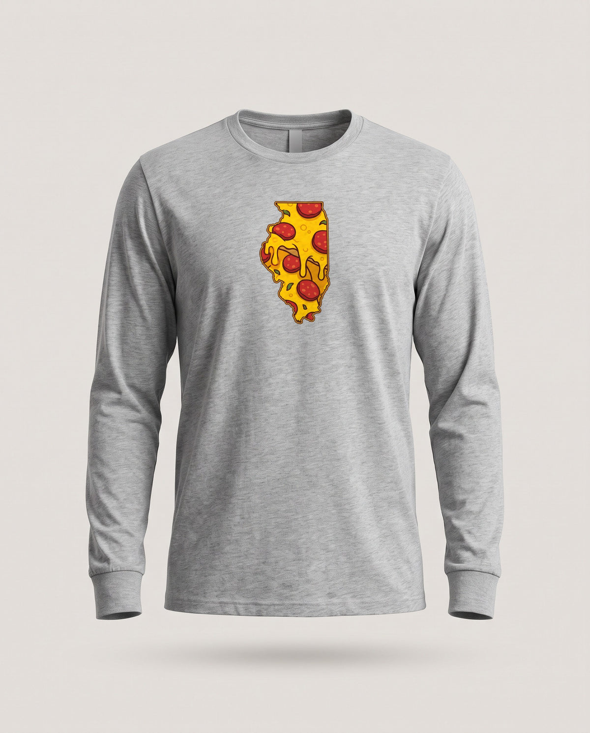 Illinois Pizza Map Long Sleeve Tee — Athletic Heather (mockup)