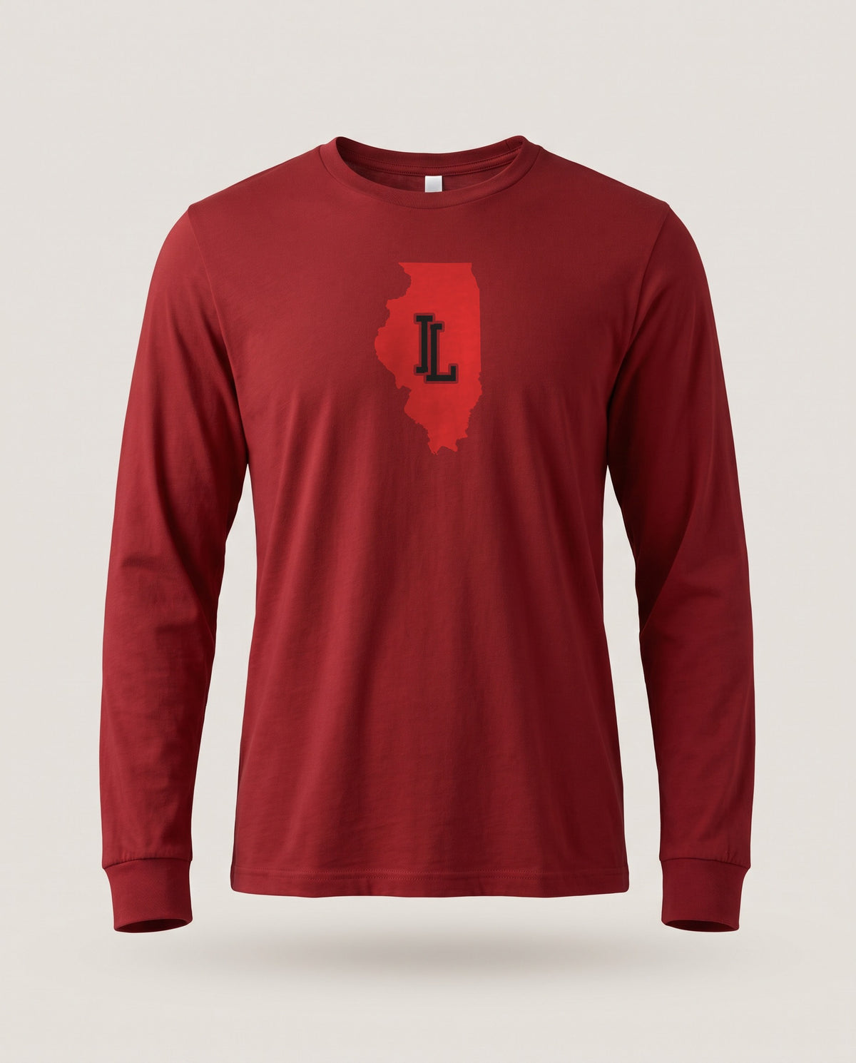Illinois Varsity Monogram Map Long Sleeve Tee — Cardinal (mockup)