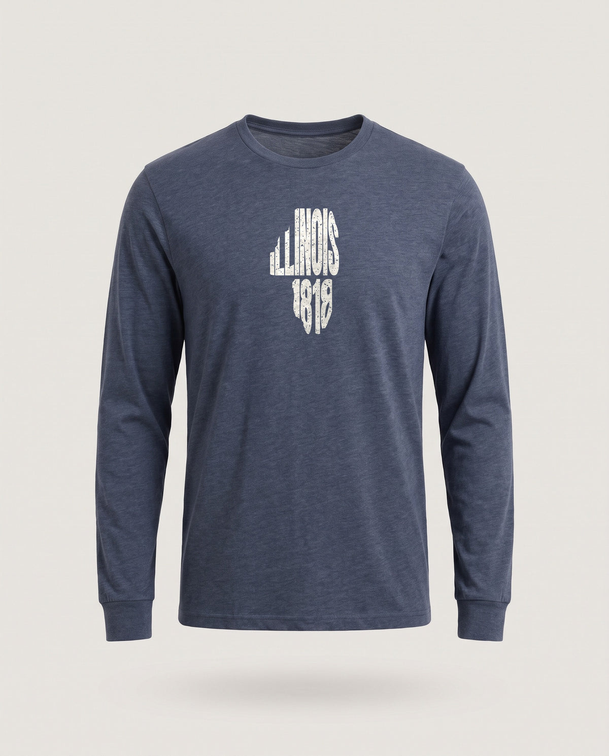Illinois Vintage Letters Map Long Sleeve Tee — Heather Navy (mockup)