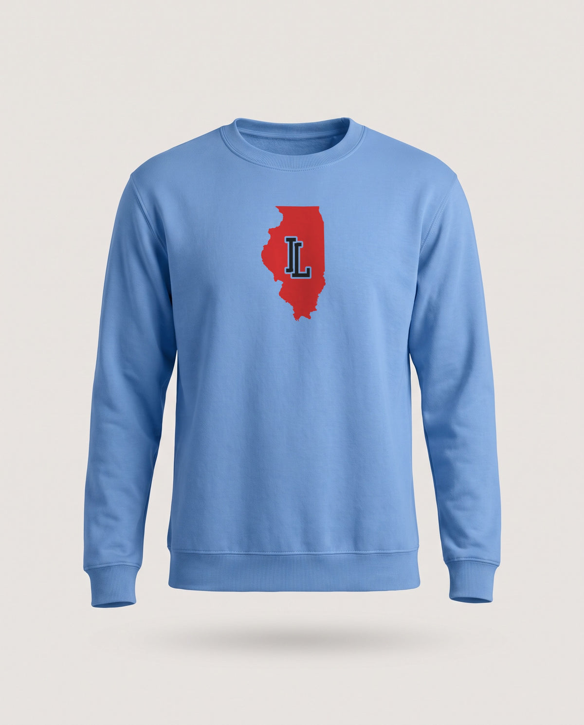Illinois Varsity Monogram Map Crewneck Sweatshirt — Carolina Blue (mockup)