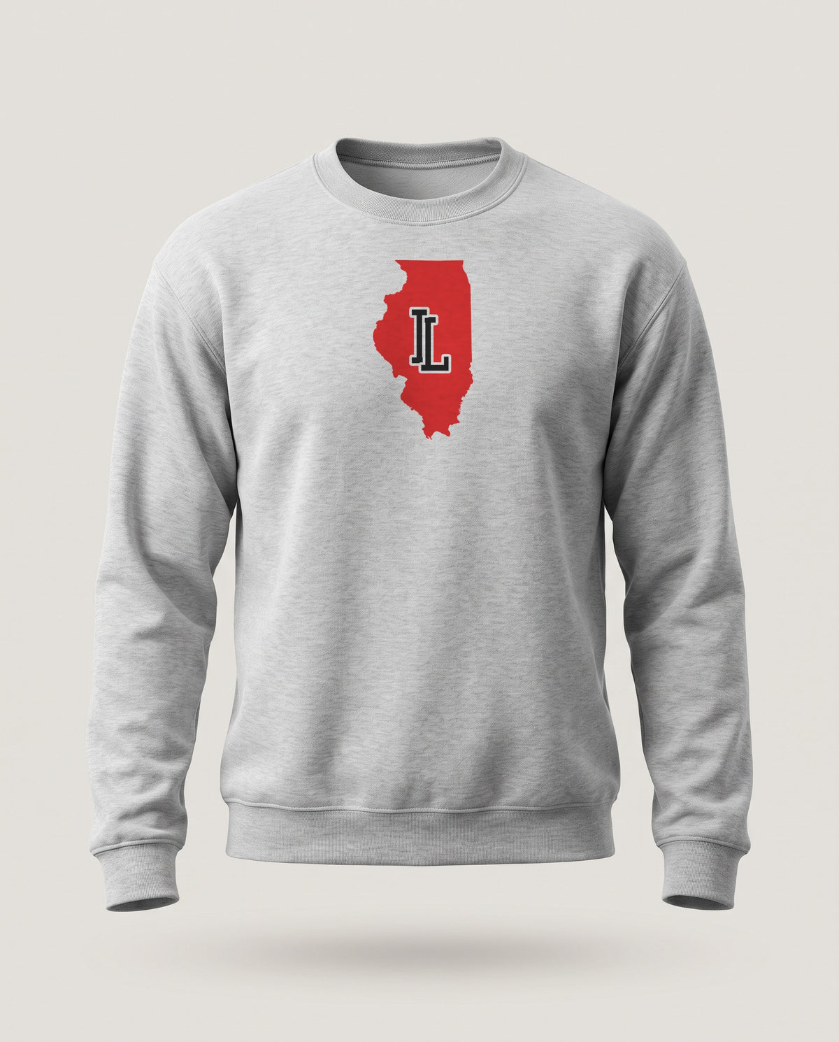 Illinois Varsity Monogram Map Crewneck Sweatshirt — Sport Grey (mockup)