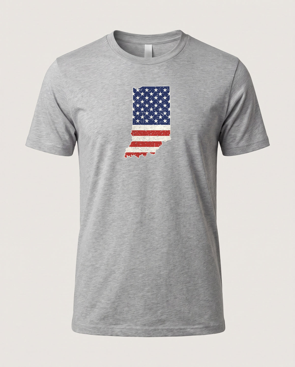 Indiana American Flag Map T-Shirt — Athletic Heather (mockup)