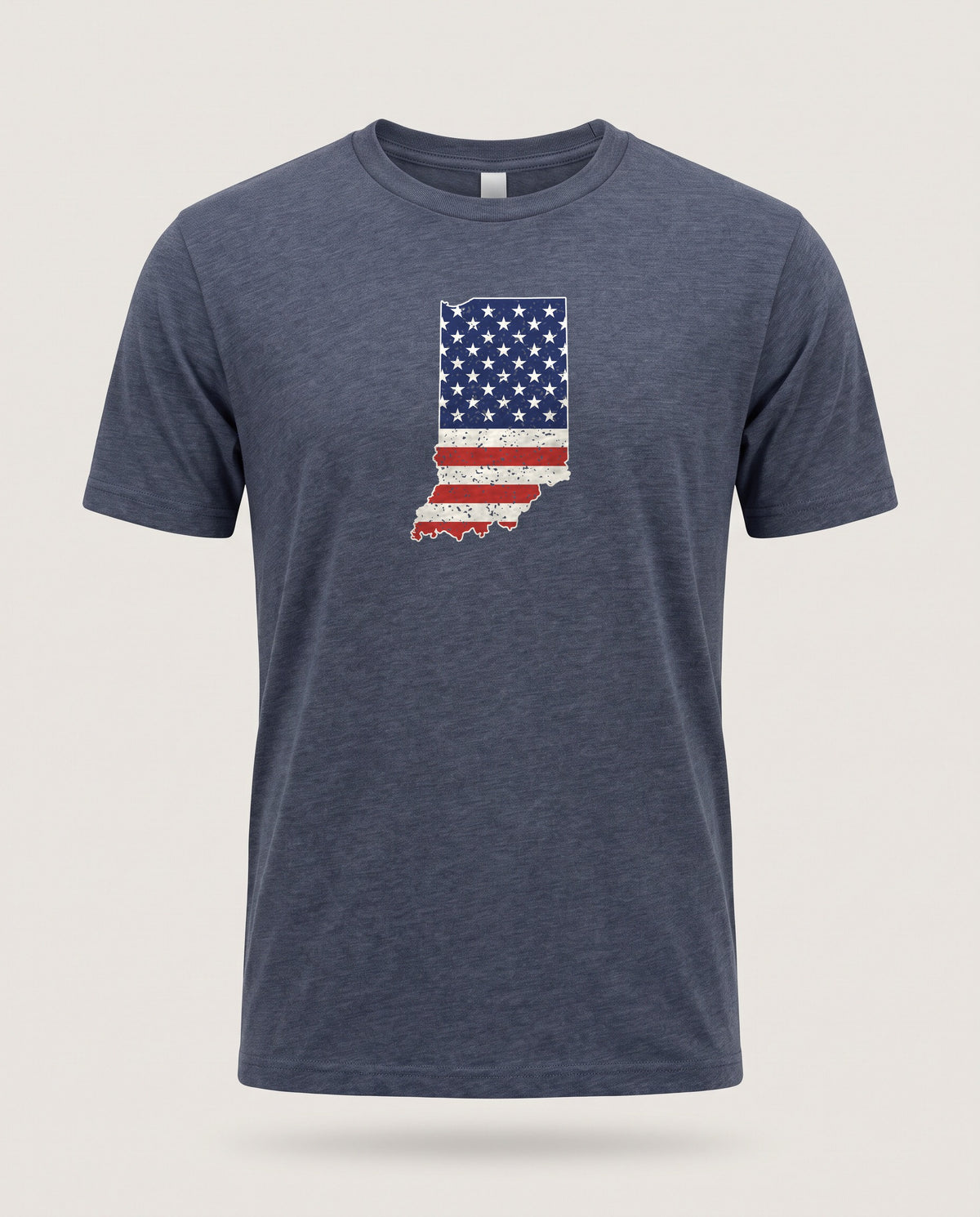 Indiana American Flag Map T-Shirt — Heather Navy (mockup)