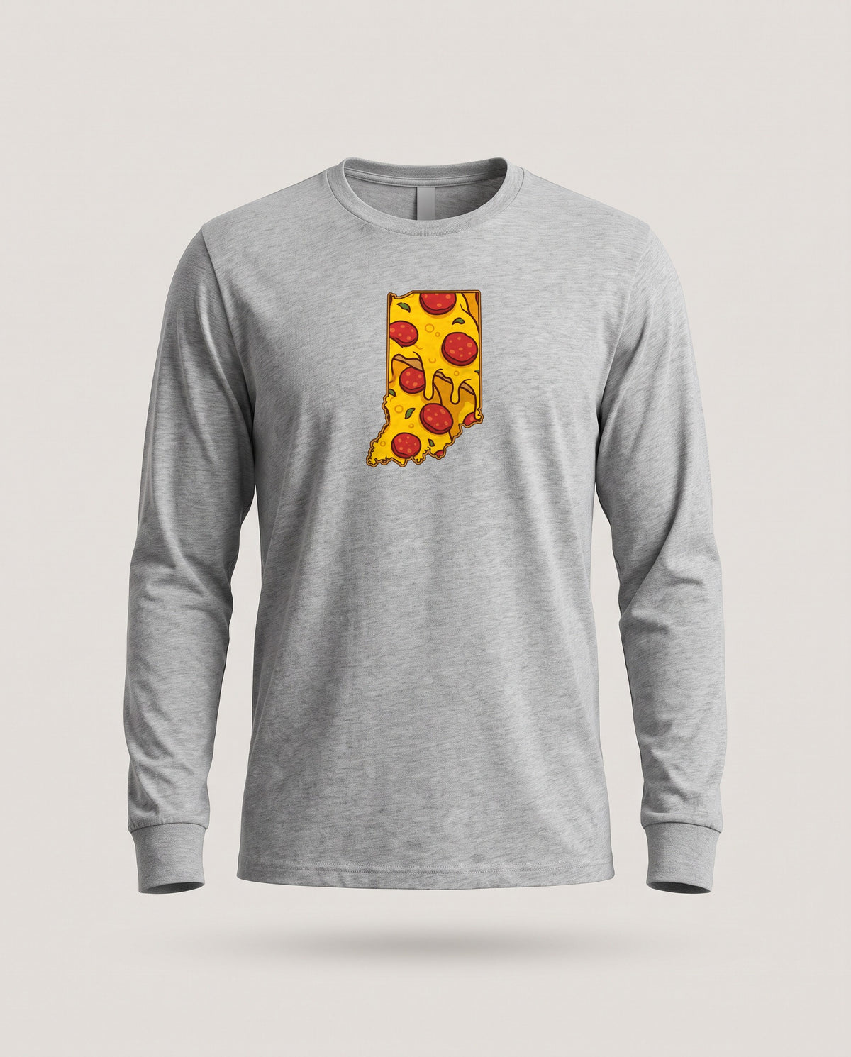 Indiana Pizza Map Long Sleeve Tee — Athletic Heather (mockup)