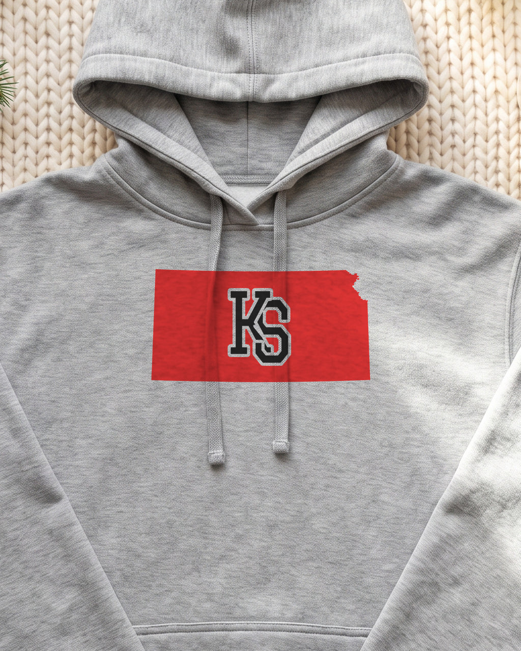 Kansas Varsity Monogram Map Hoodie (close-up)