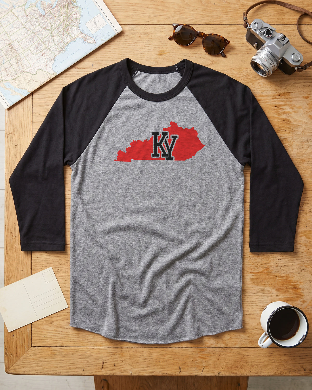 Kentucky Varsity Monogram Map Raglan 3/4 Sleeve Tee (photo)