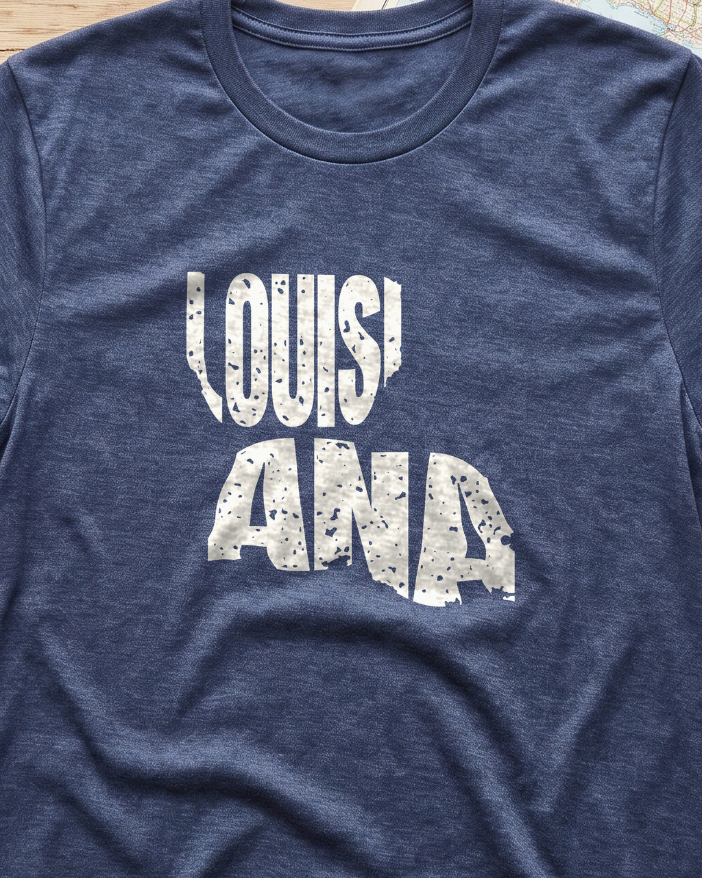 Louisiana Vintage Letters Map T-Shirt (close-up)