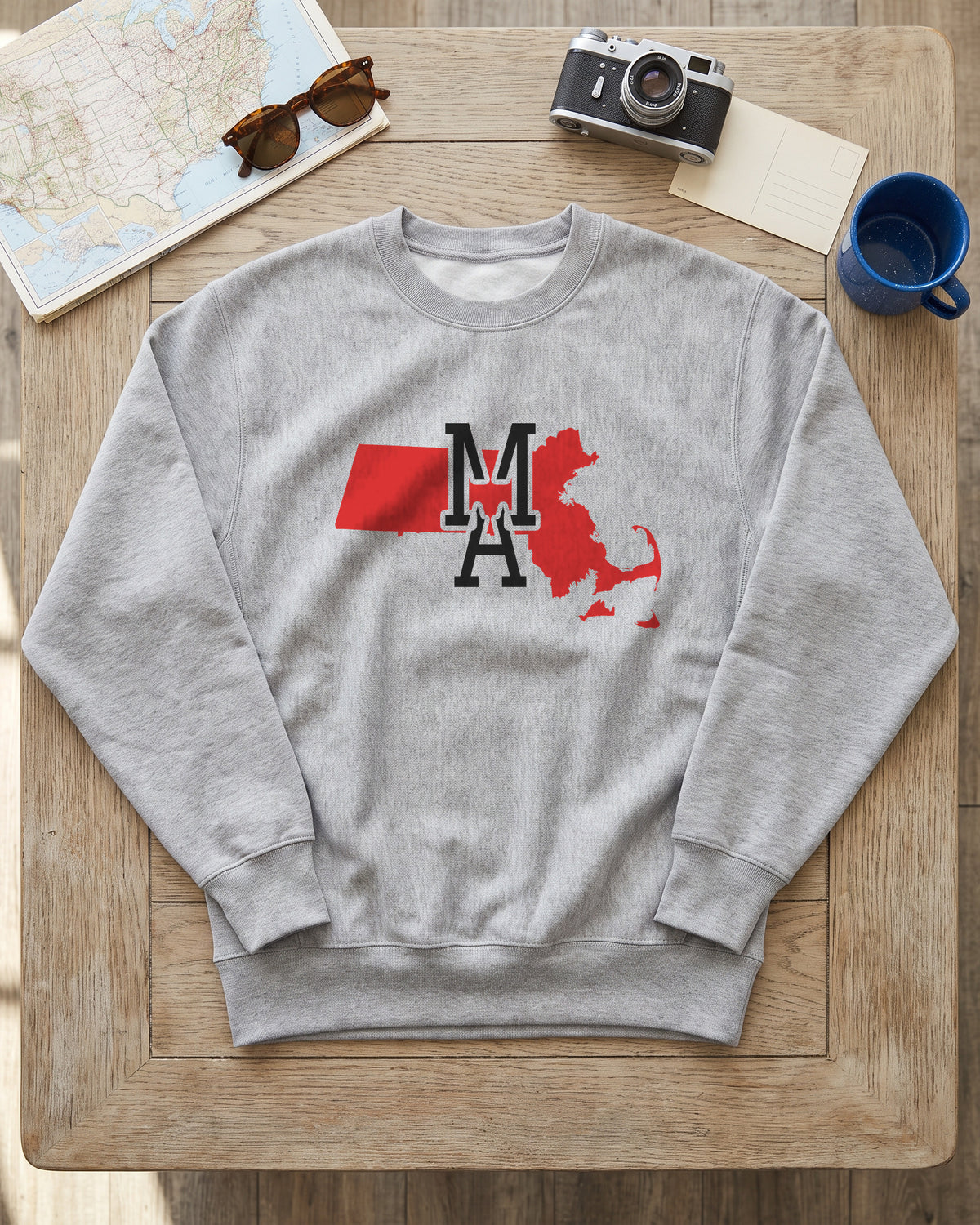 Massachusetts Varsity Monogram Map Crewneck Sweatshirt (photo)