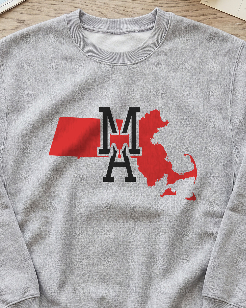 Massachusetts Varsity Monogram Map Crewneck Sweatshirt (close-up)