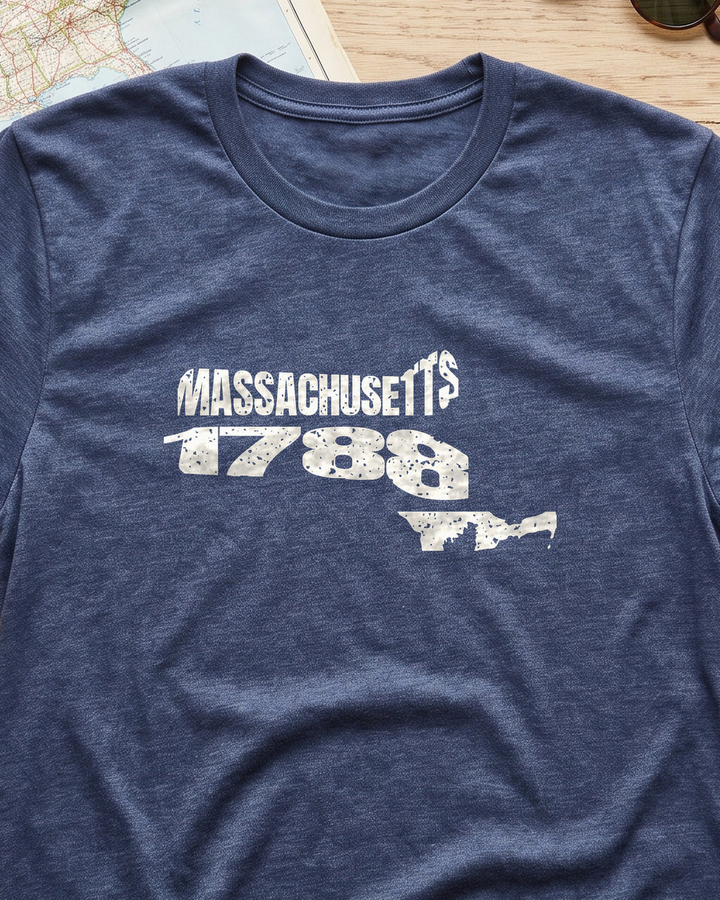 Massachusetts Vintage Letters Map T-Shirt (close-up)
