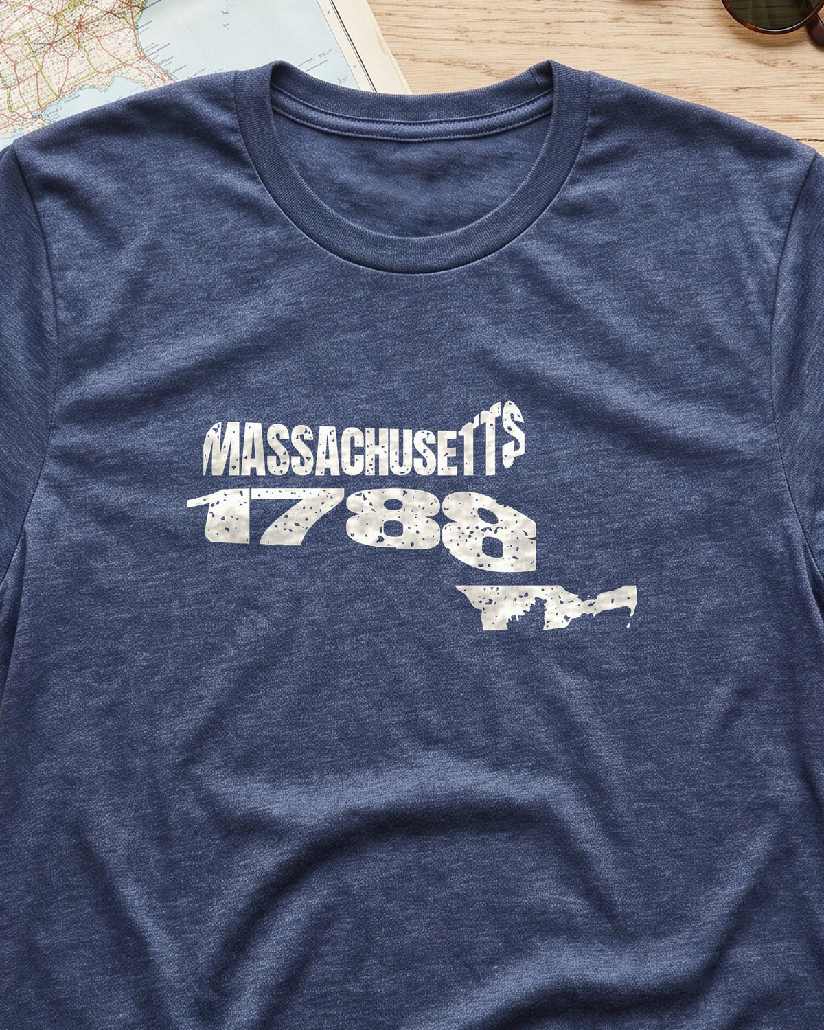 Massachusetts Vintage Letters Map T-Shirt (close-up)