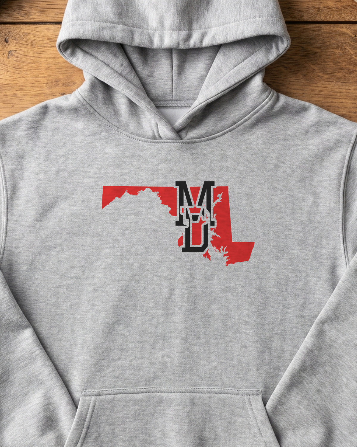 Maryland Varsity Monogram Map Hoodie (close-up)
