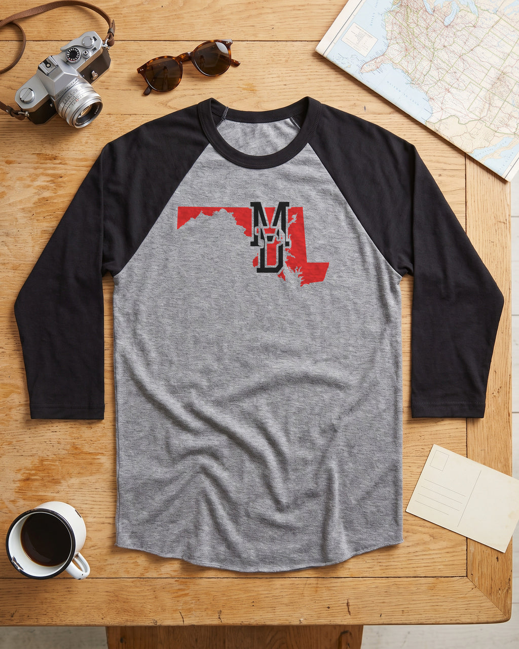Maryland Varsity Monogram Map Raglan 3/4 Sleeve Tee (photo)
