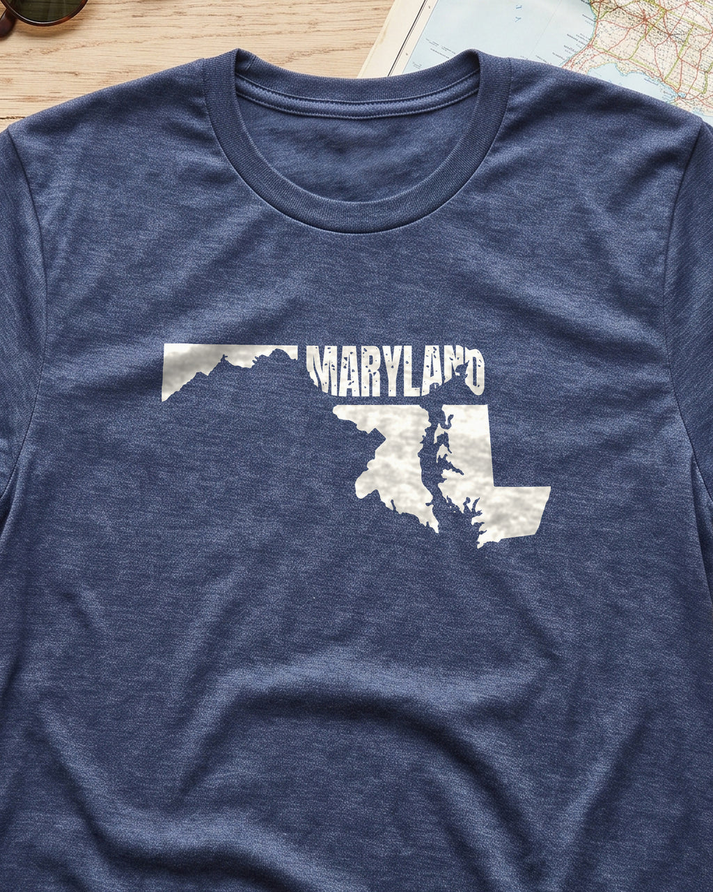 Maryland Vintage Letters Map T-Shirt (close-up)