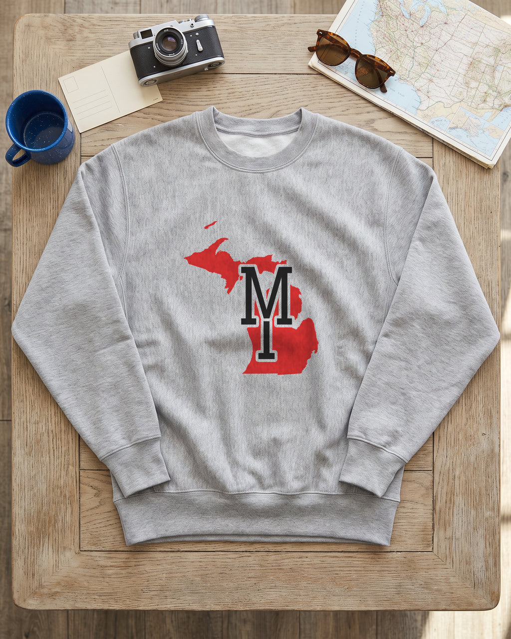 Michigan Varsity Monogram Map Crewneck Sweatshirt (photo)