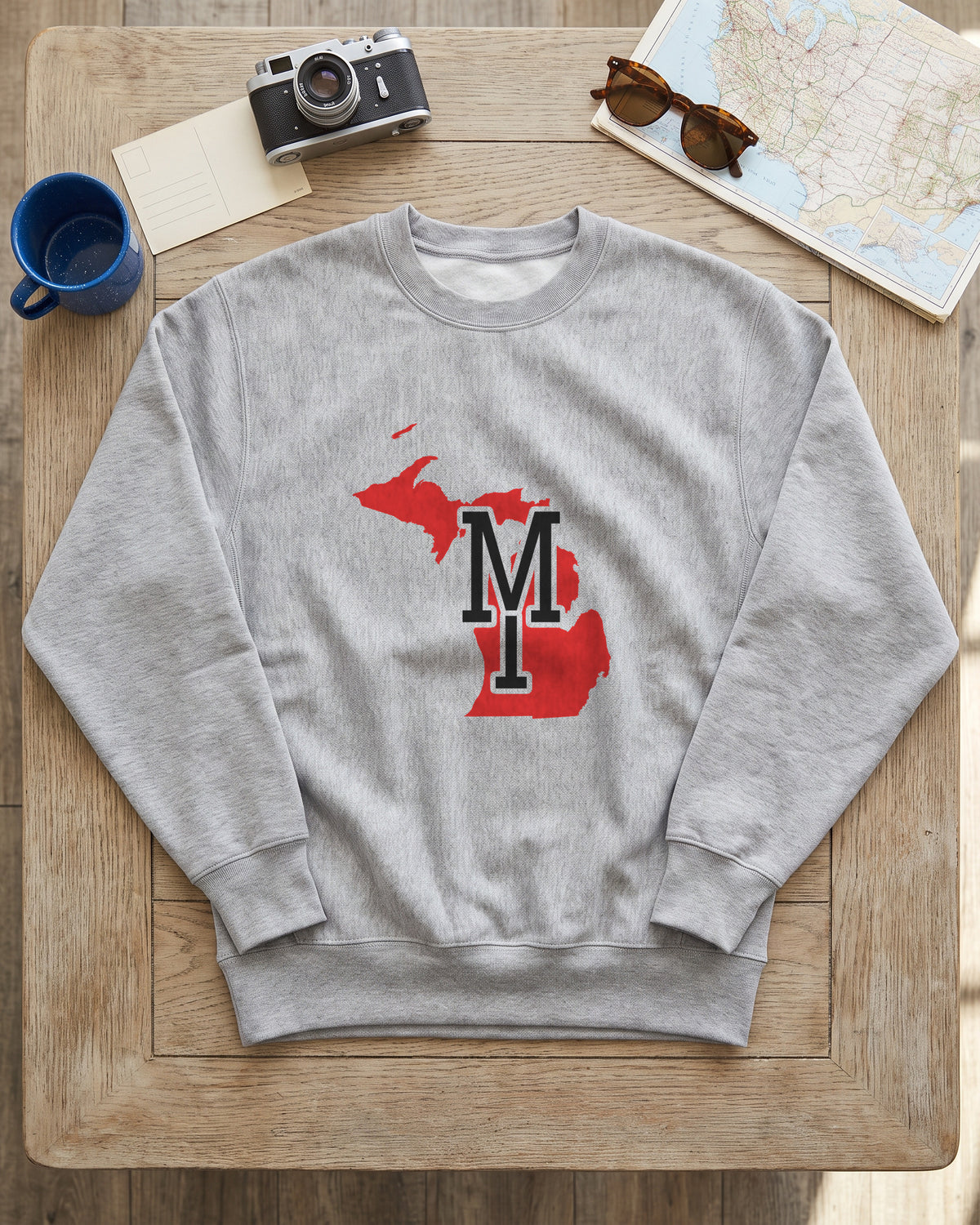 Michigan Varsity Monogram Map Crewneck Sweatshirt (photo)