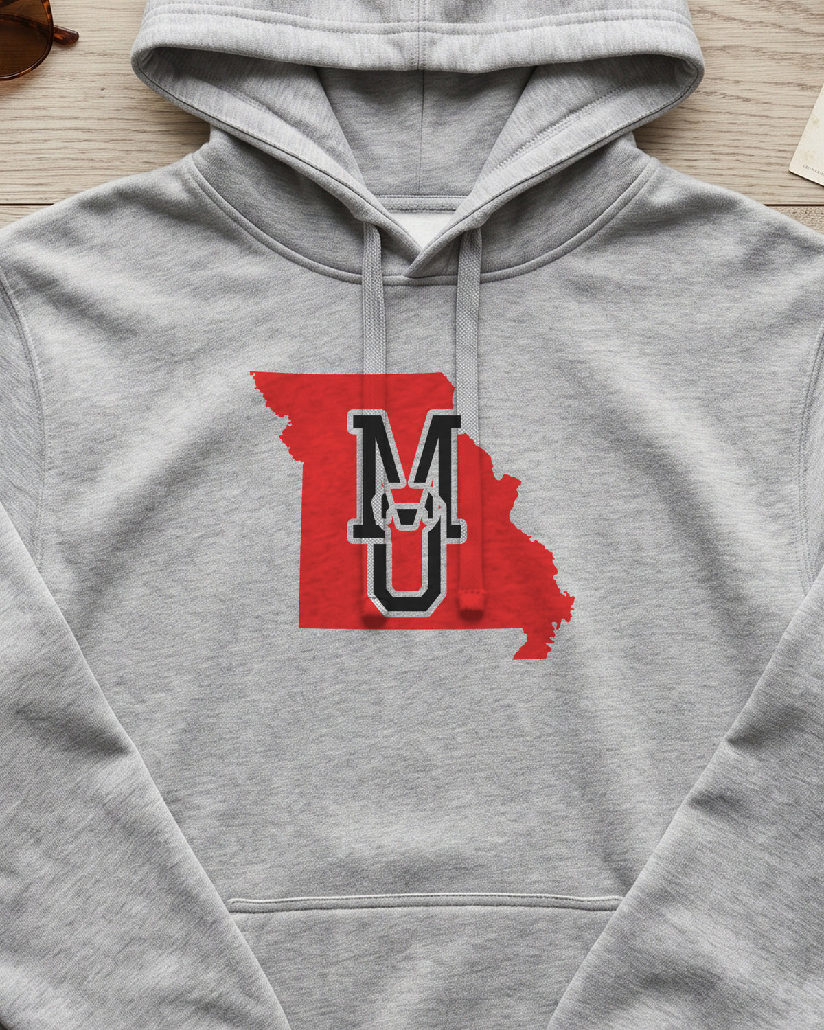 Missouri Varsity Monogram Map Hoodie (close-up)