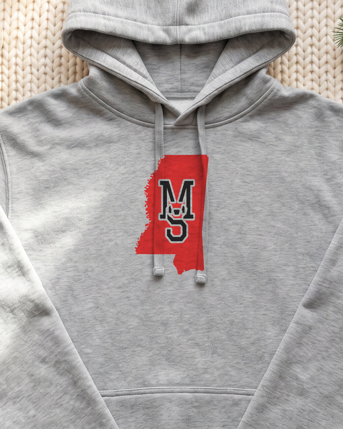 Mississippi Varsity Monogram Map Hoodie (close-up)