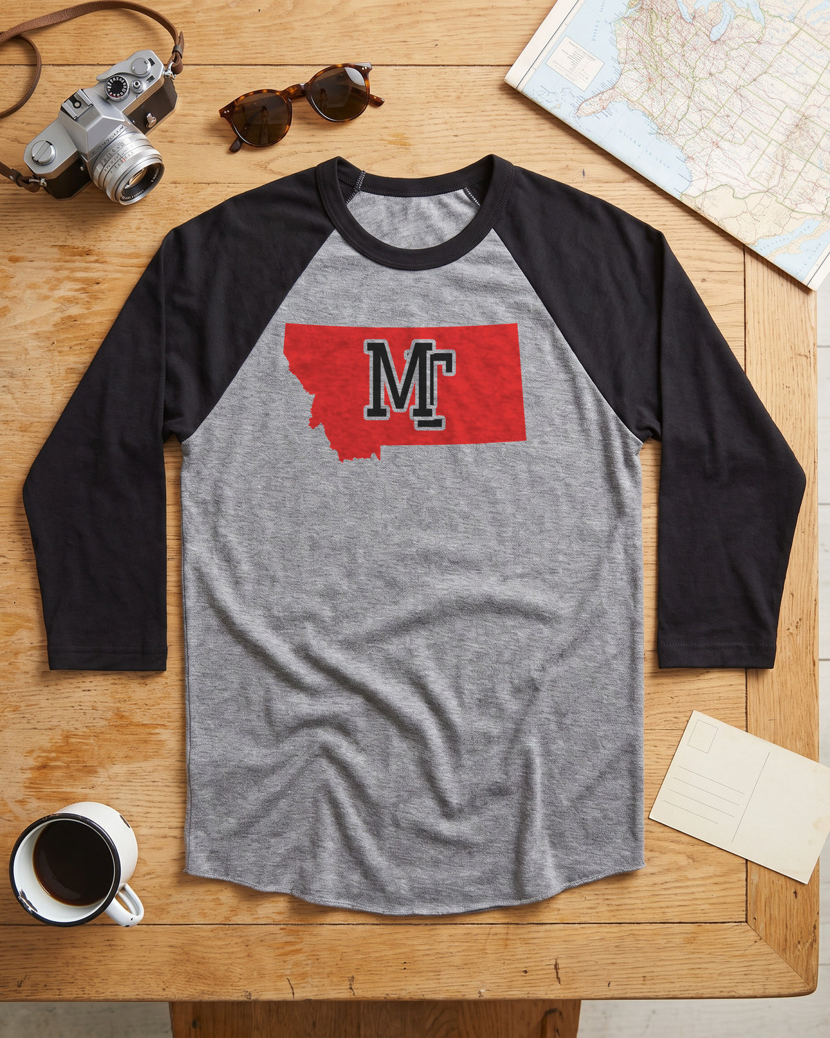 Montana Varsity Monogram Map Raglan 3/4 Sleeve Tee (photo)