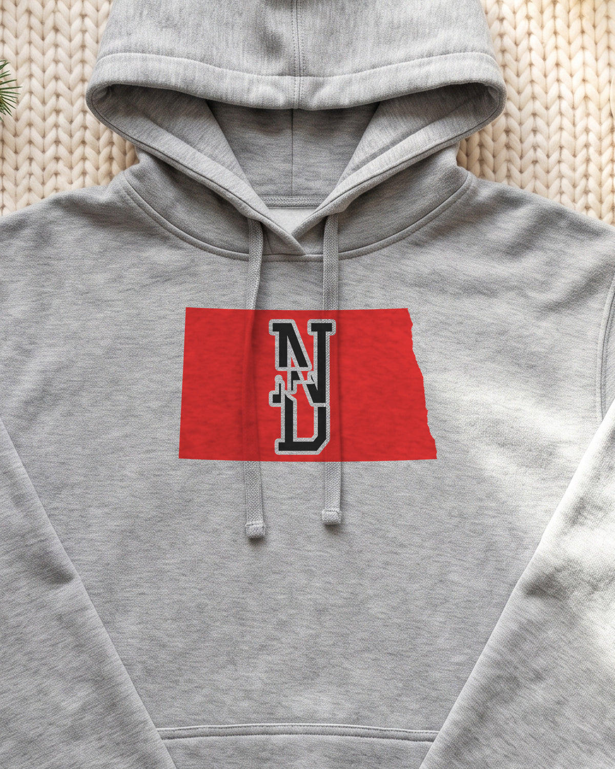 North Dakota Varsity Monogram Map Hoodie (close-up)