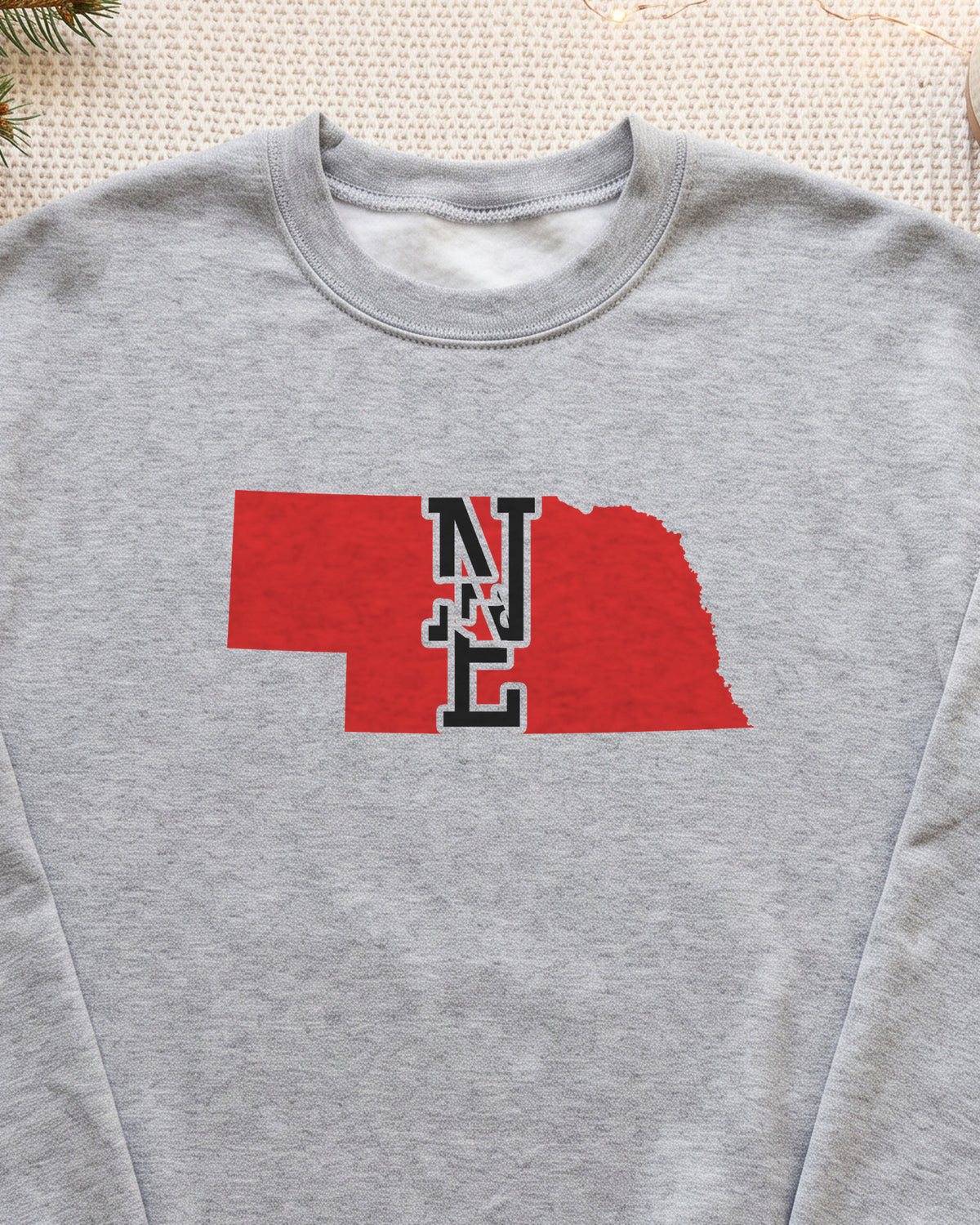 Nebraska Varsity Monogram Map Crewneck Sweatshirt (close-up)