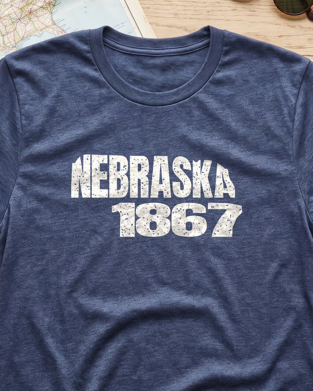 Nebraska Vintage Letters Map T-Shirt (close-up)