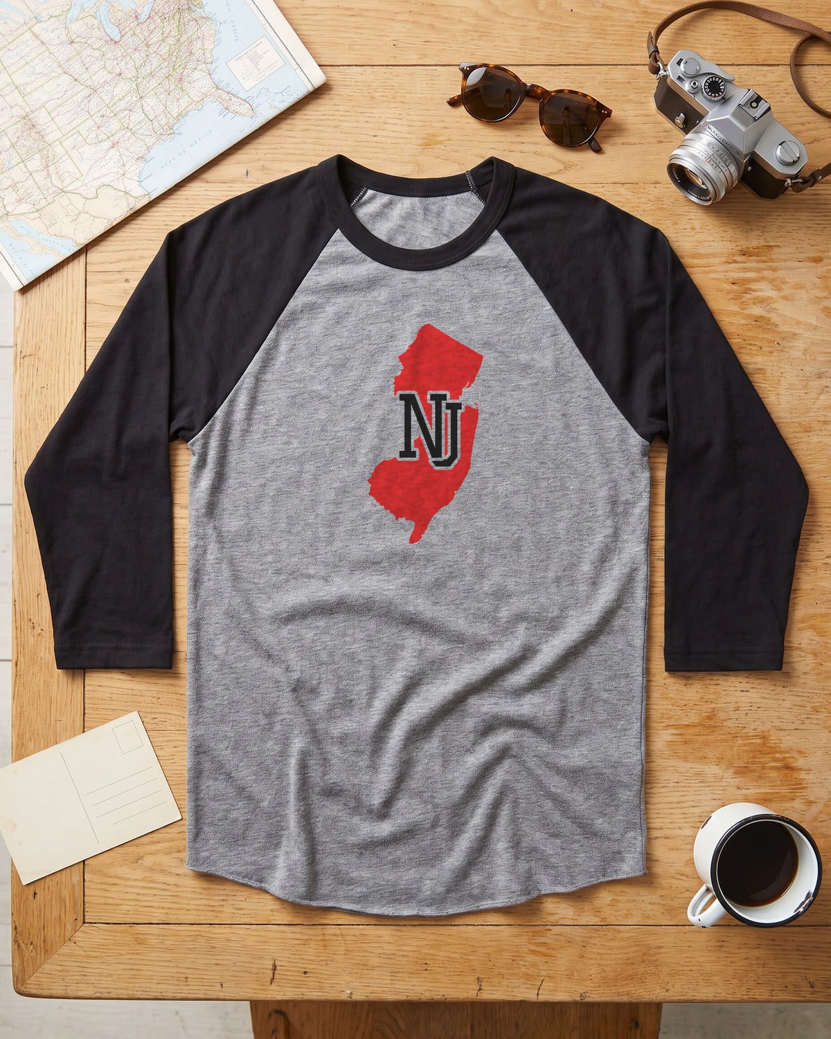 New Jersey Varsity Monogram Map Raglan 3/4 Sleeve Tee (photo)