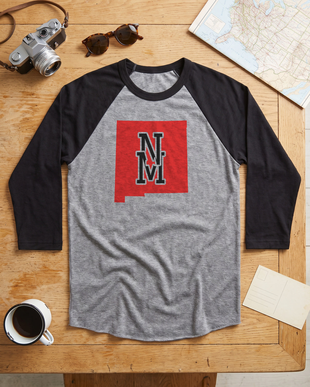 New Mexico Varsity Monogram Map Raglan 3/4 Sleeve Tee (photo)