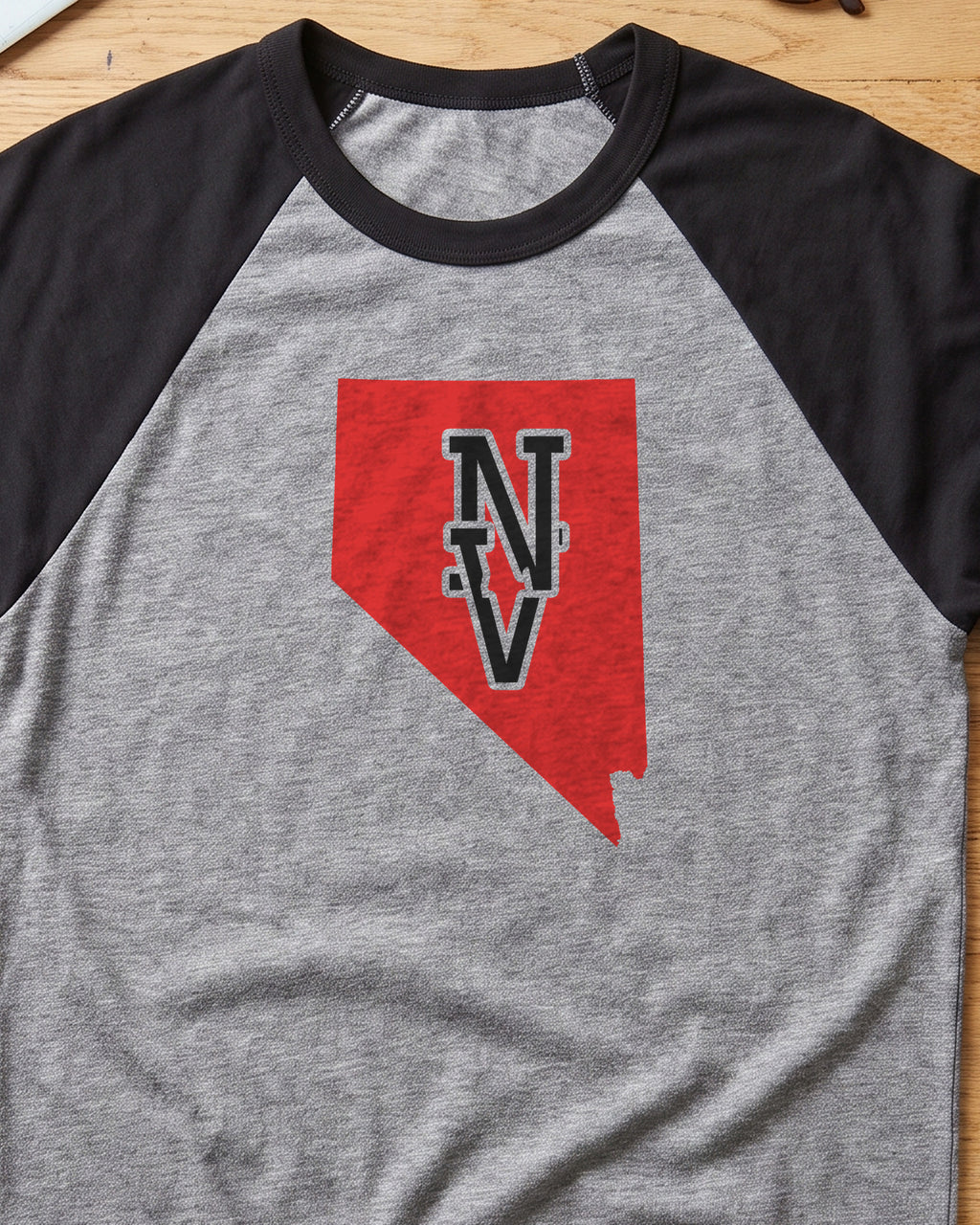 Nevada Varsity Monogram Map Raglan 3/4 Sleeve Tee (close-up)