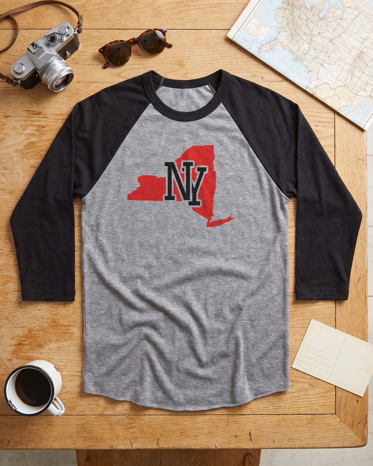New York Varsity Monogram Map Raglan 3/4 Sleeve Tee (photo)