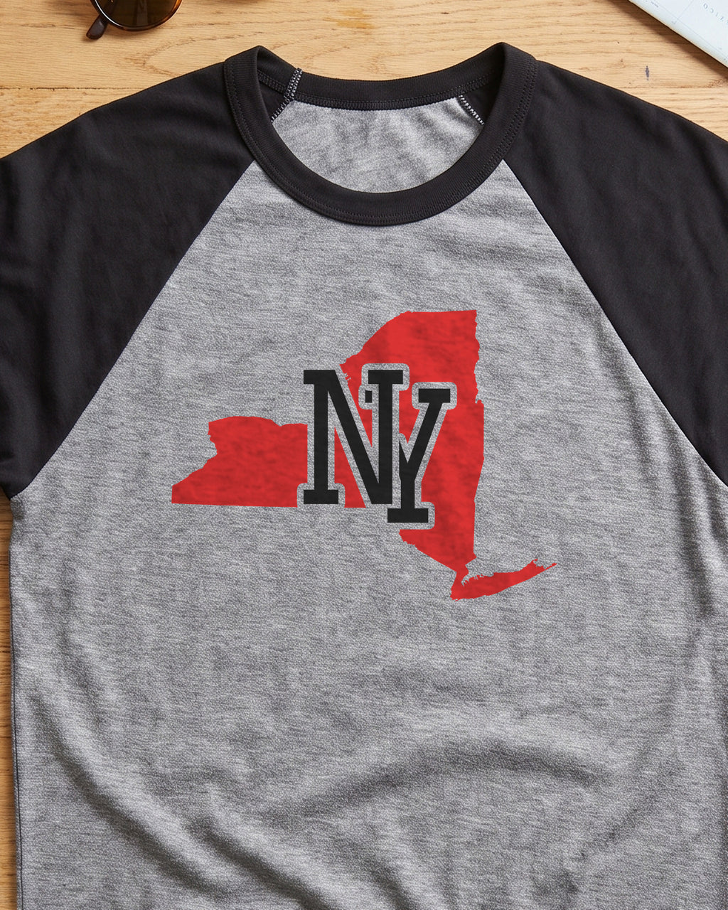 New York Varsity Monogram Map Raglan 3/4 Sleeve Tee (close-up)