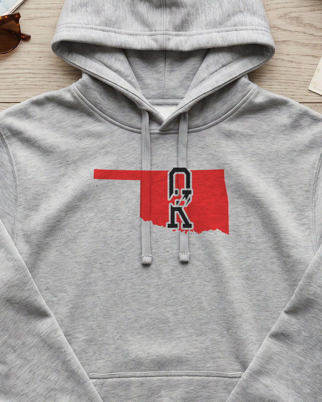Oklahoma Varsity Monogram Map Hoodie (close-up)