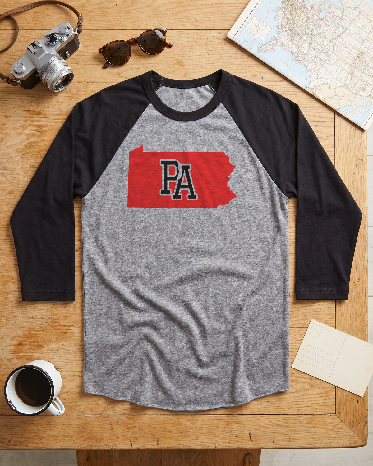 Pennsylvania Varsity Monogram Map Raglan 3/4 Sleeve Tee (photo)