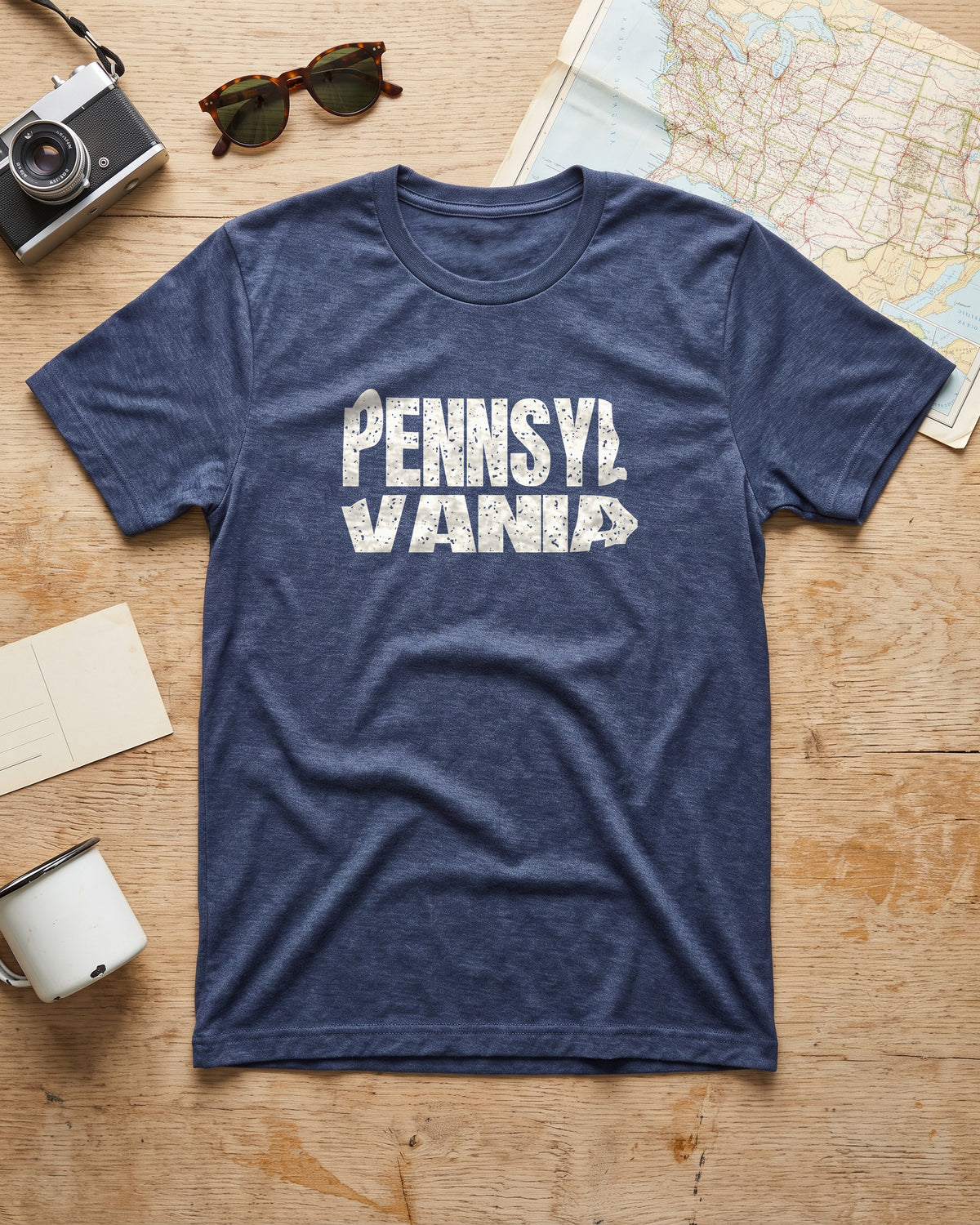 Pennsylvania Vintage Letters Map T-Shirt (photo)