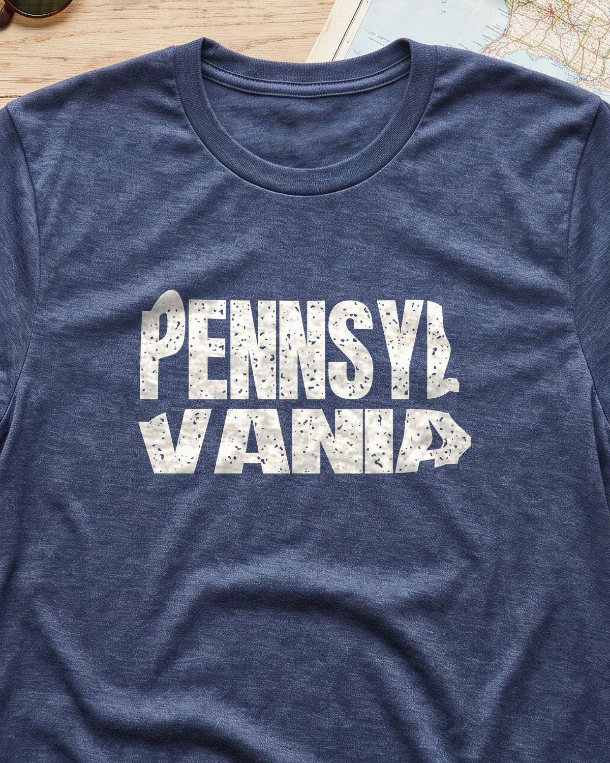 Pennsylvania Vintage Letters Map T-Shirt (close-up)