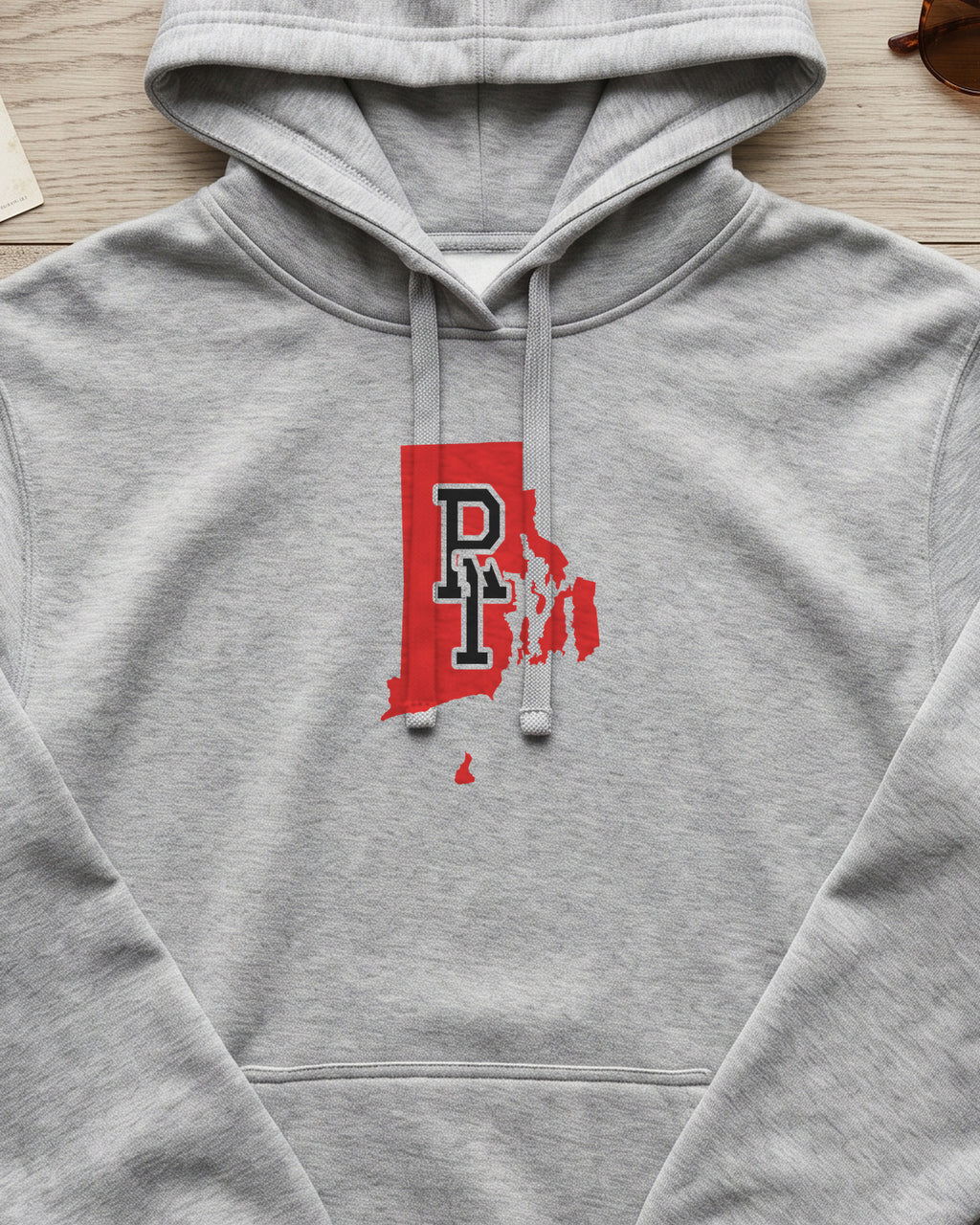 Rhode Island Varsity Monogram Map Hoodie (close-up)