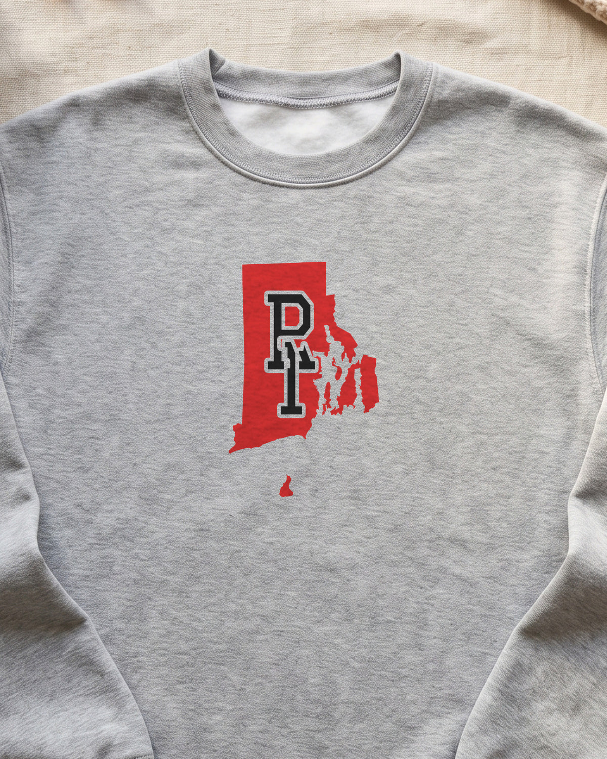 Rhode Island Varsity Monogram Map Crewneck Sweatshirt (close-up)