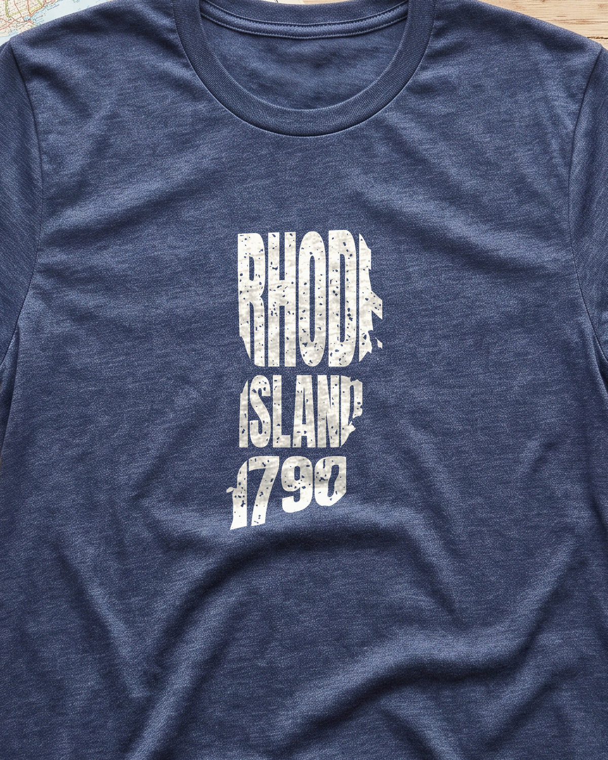 Rhode Island Vintage Letters Map T-Shirt (close-up)
